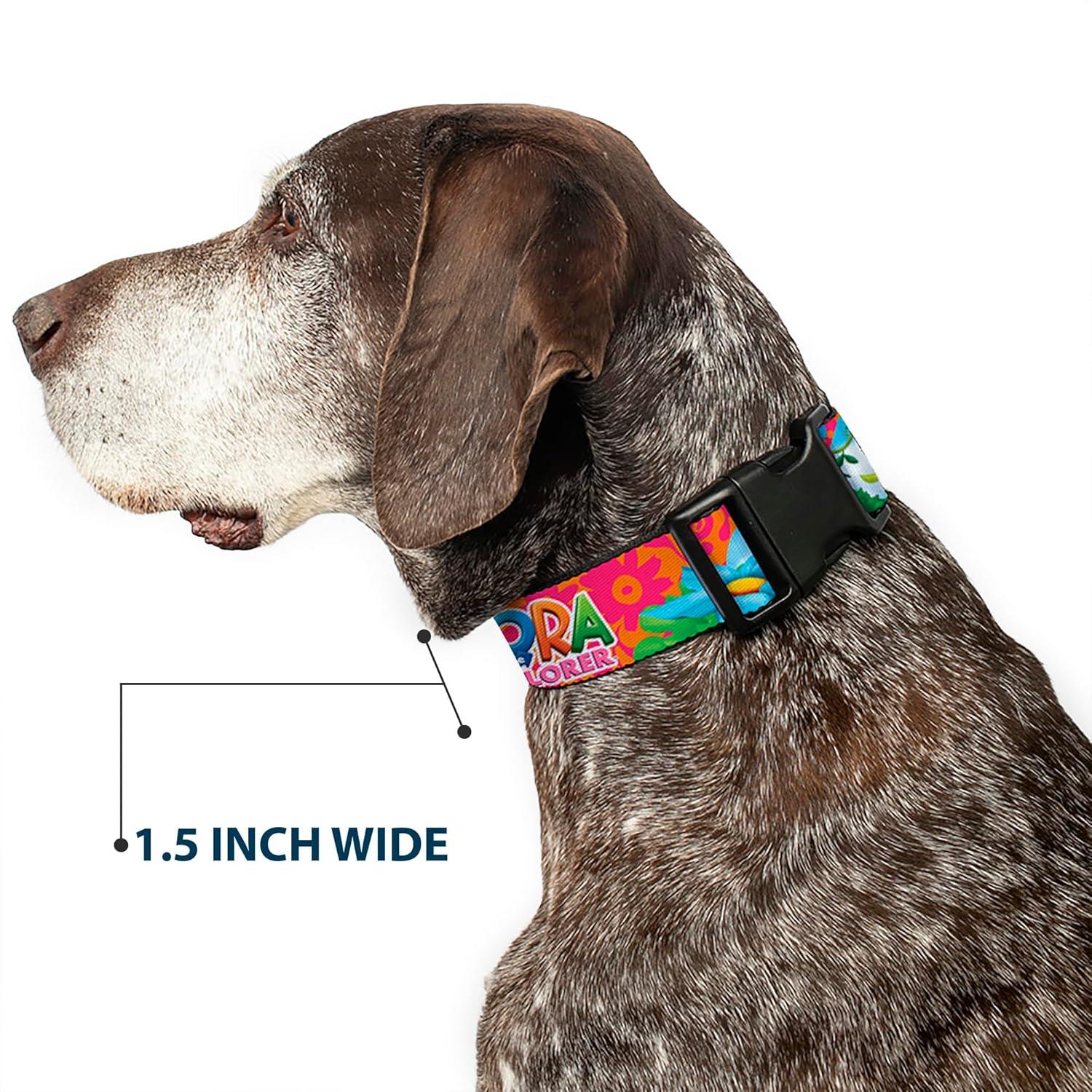 image:imageDog Collar Plastic Clip Dora The Explorer Dora Poses Floral Collage Orange Pink 8 to 12 Inches 05 Inch Wide12 Wide Fits 915 Neck Large