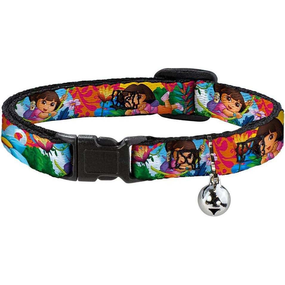 image:imageCat Collar Breakaway Dora The Explorer Dora Poses Floral Collage Orange Pink 8 to 12 Inches 05 Inch Wide