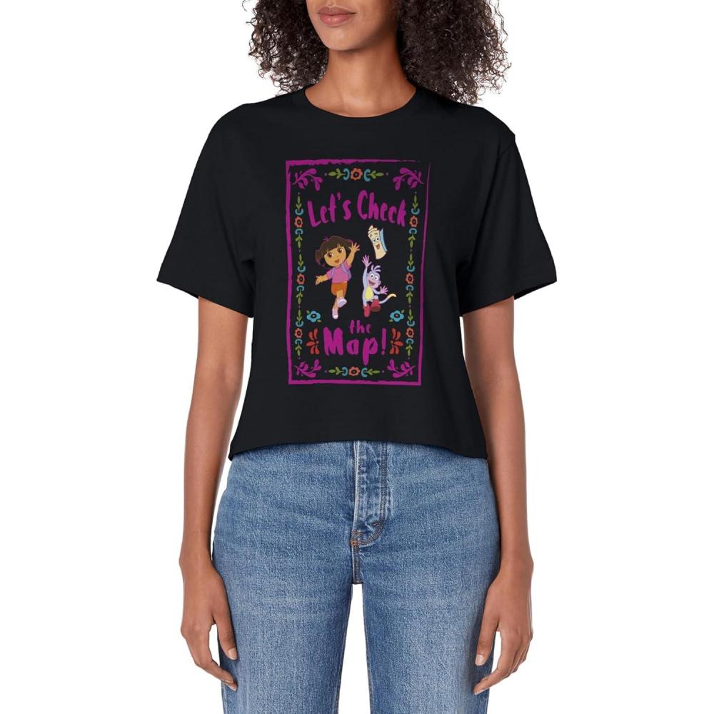 image:imageDora the Explorer Lets Check The Map Framed Portrait Womens Crop TopBlack