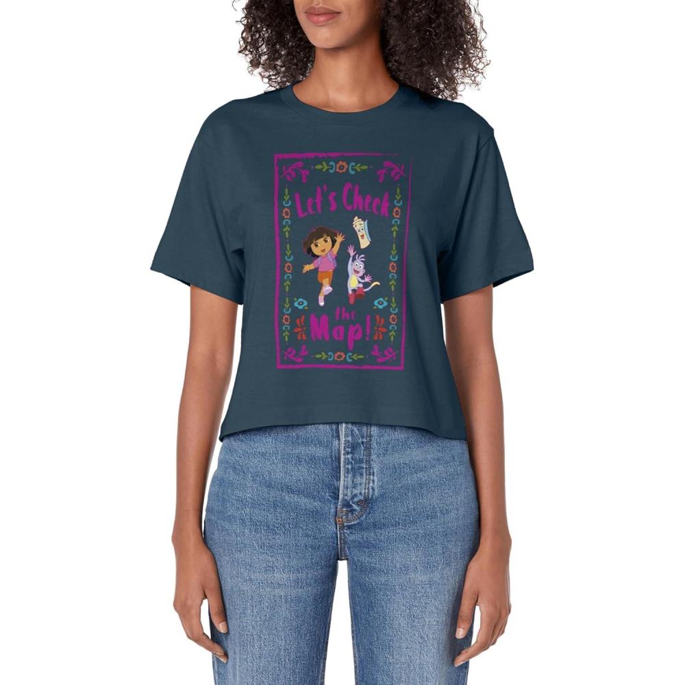 image:imageDora the Explorer Lets Check The Map Framed Portrait Womens Crop TopDark Blue