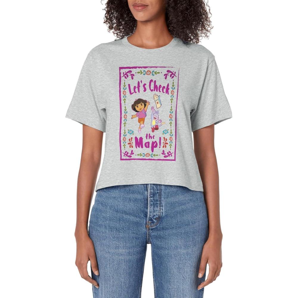 image:imageDora the Explorer Lets Check The Map Framed Portrait Womens Crop TopHeather Grey