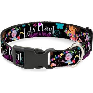 Buckle-Down “Dora & Boots Pose/Floral LET’S PLAY!/VAMOS A JUGAR! Black/White/Multicolor” Plastic Clip Collar, 1/2″ x 6-9″/Small(1.5″ Wide – Fits 13-18″ Neck – Small)