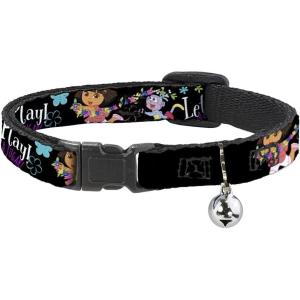 Cat Collar Breakaway Dora Boots Pose Floral Lets Play Vamos A Jugar Black 8 to 12 Inches 0.5 Inch Wide(1/2″ Wide – Fits 8-12″ Neck)