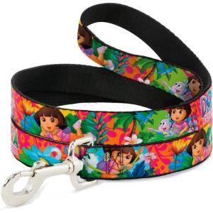 Dog Leash Dora The Explorer Dora Poses Floral Collage Orange Pink 4 Feet Long 1.5 Inch Wide(6 Feet Long – 1″ Wide)