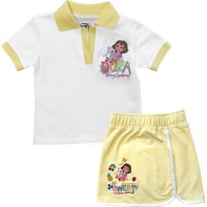 DORA girls Dora the Explorer Girls’ 2-piece Embroidered Polo & Skort Outfit Set |Toddler(White/Yellow)
