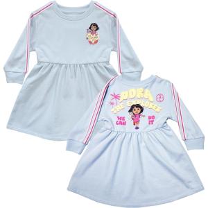 Dora Girls Dora The Explorer Girls’ Puff Ink Long Sleeve Front & Back Toddler Dress(Pale Blue)